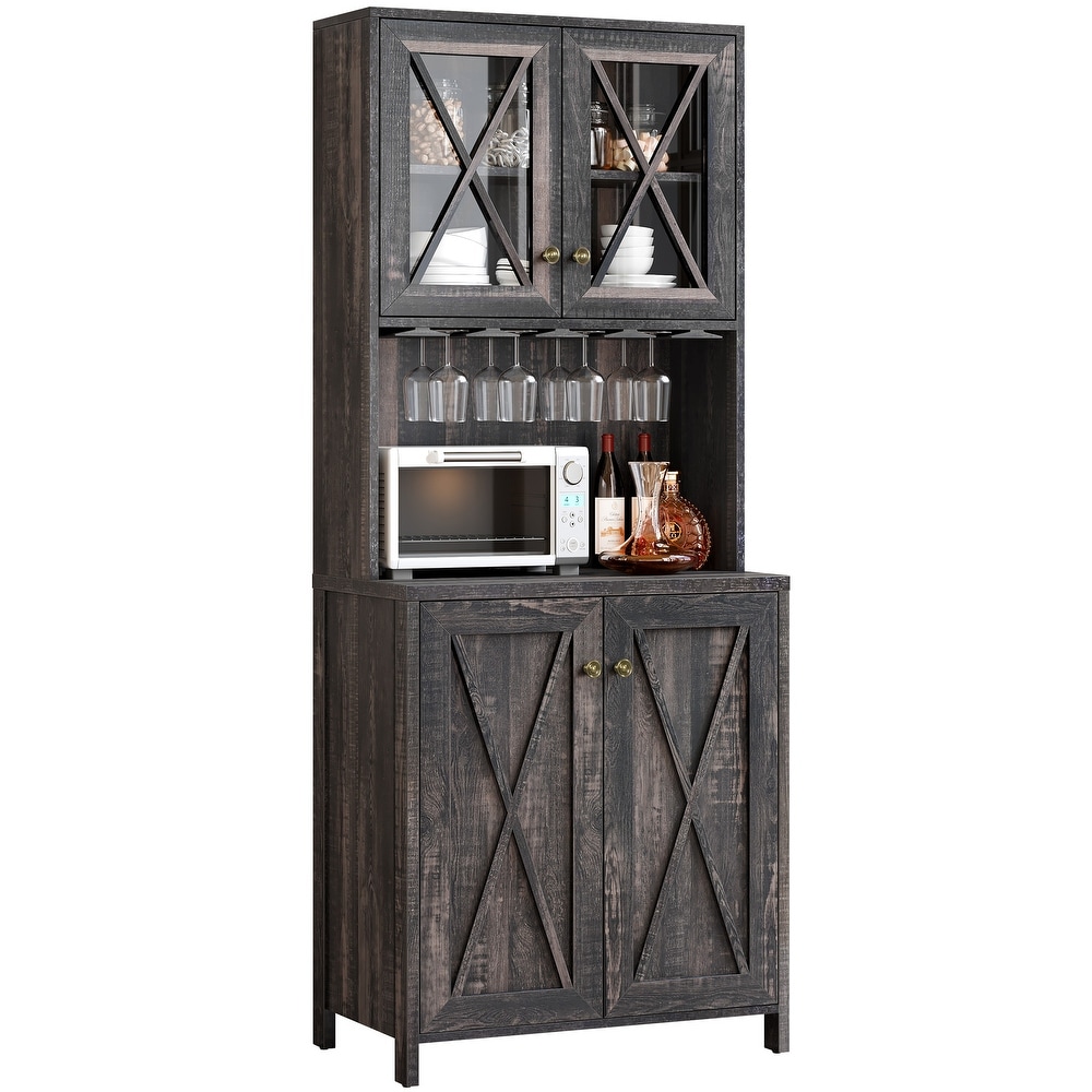 Farmhouse Bar Cabinet for Liquor and Glasses for Dining Room Kitchen Cabinet with Wine Rack