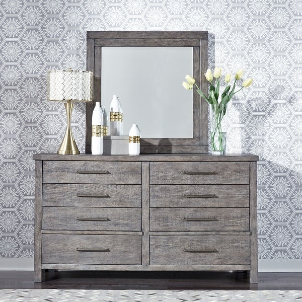 Modern Farmhouse Dusty Charcoal Distressed Dresser and Mirror - - 28063899