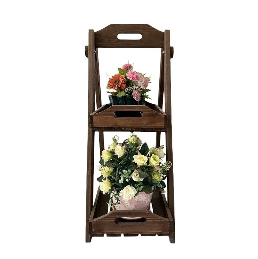 Factory direct supply easily assembled plant stand outdoor solid wooden multilayer plant stand