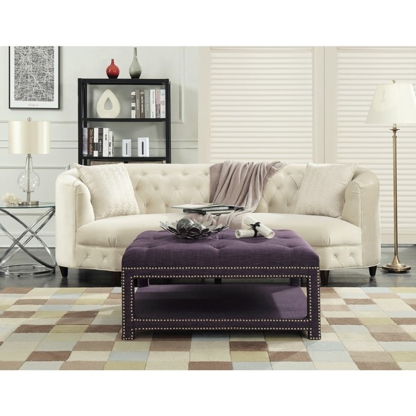 Chic Home Micah Coffee Table Ottoman in a 2-Layered Tufted Linen Bench