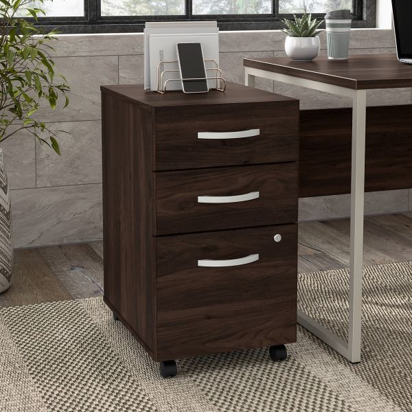 Bush Business Furniture Hybrid 3 Drawer Mobile File Cabinet in Black Walnut - Assembled