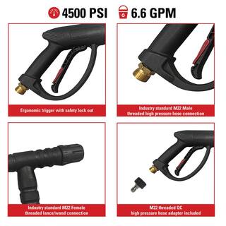 SIMPSON Spray Gun with Side Assist Handle M22 Connections for Cold Water 4500 PSI Pressure Washer Includes QC Adapter 80148