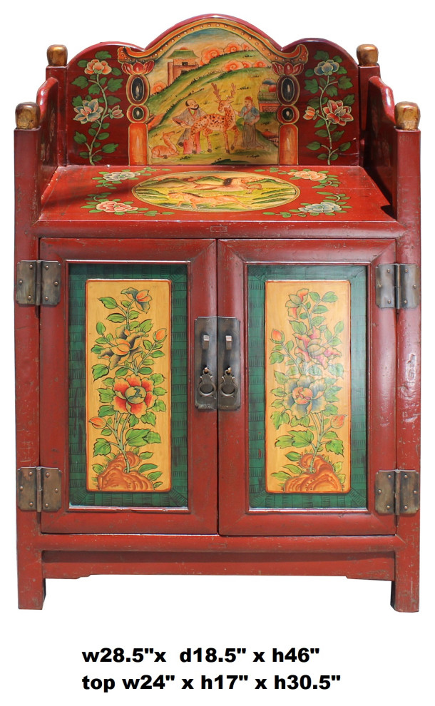 Chinese Tibetan Vintage Floral Animals Graphic Shrine Offer Table Cabinet cs5734   Asian   Accent Chests And Cabinets   by Golden Lotus Antiques  Houzz