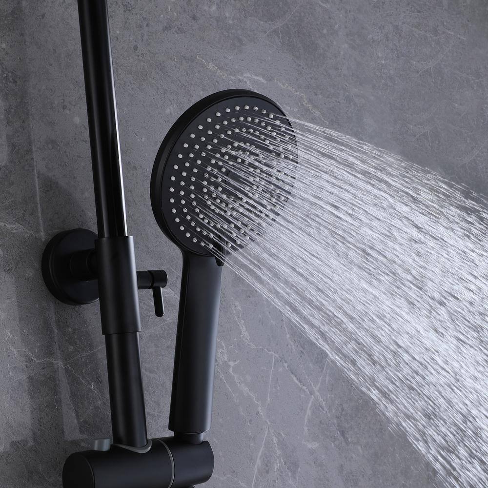 Tomfaucet 3-Spray Multi-Function Wall Bar Shower Kit with Tub Faucet and 3-Setting Hand Shower in Matte Black TFB1040MB