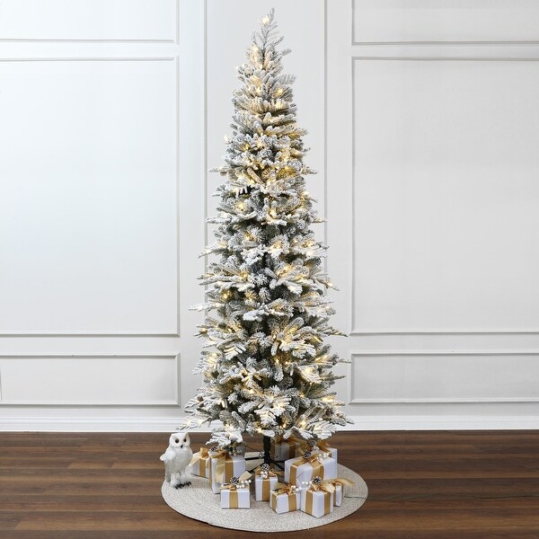 7.5Ft PreLit Hinged Snow Flocked Artificial Christmas Tree with Pinecones