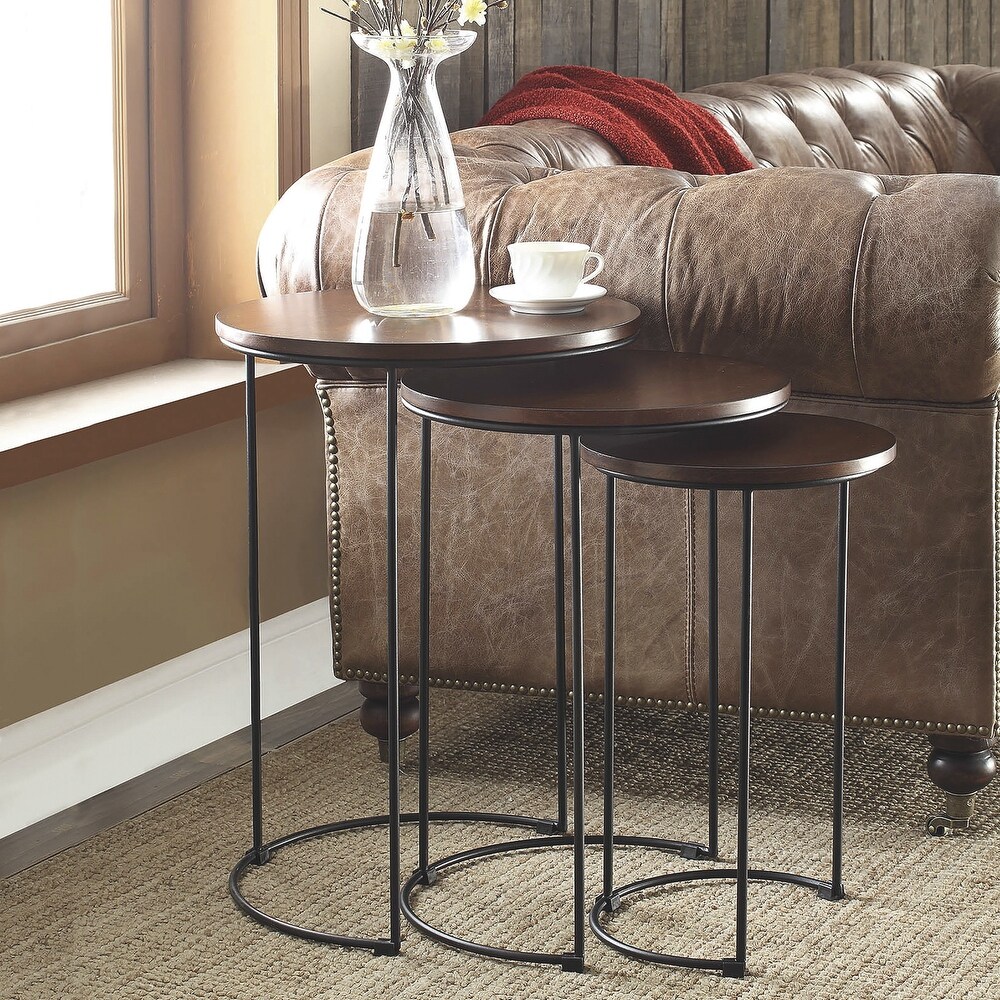 Carbon Loft Lamarr Metal and Wood Brown Round Nesting Table Set