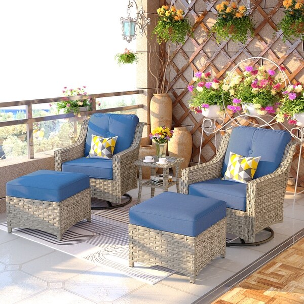 OVIOS 5 Pieces Outdoor Wicker Curved Swivel Chair Set With Ottoman