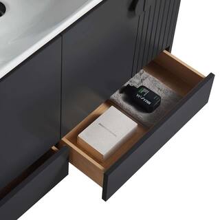 FINE FIXTURES Venezian 48 in. W x 18.11 in. D x 33 in. H Bathroom Vanity Side Cabinet in Black Matte with White Ceramic Top VN48BL-VNHA2BL