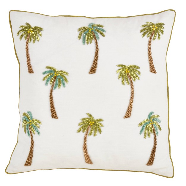 Poly Filled Beaded Palm Tree Square Throw Pillow White Saro Lifestyle