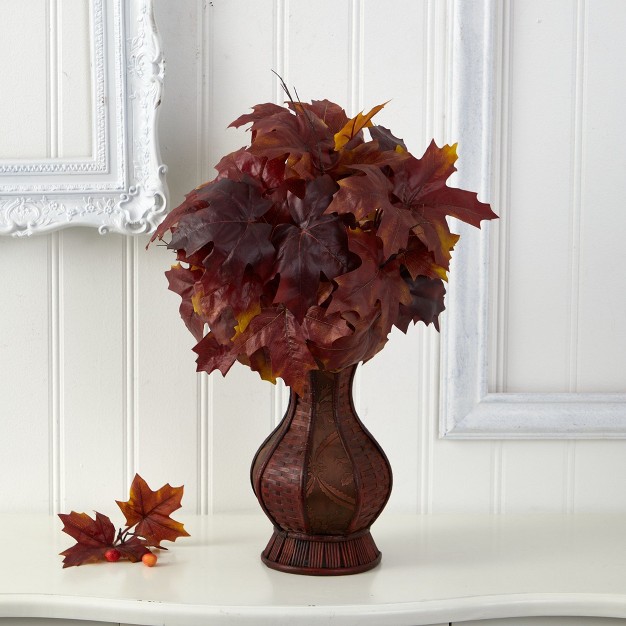 Nearly Natural 24-in Autumn Maple Leaf Artificial Plant In Decorative Planter