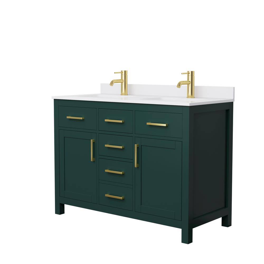 Wyndham Collection Beckett 48 in. W x 22 in. D x 35 in. H Double Sink Bathroom Vanity in Green with White Cultured Marble Top WCG242448DGDWCUNSMXX