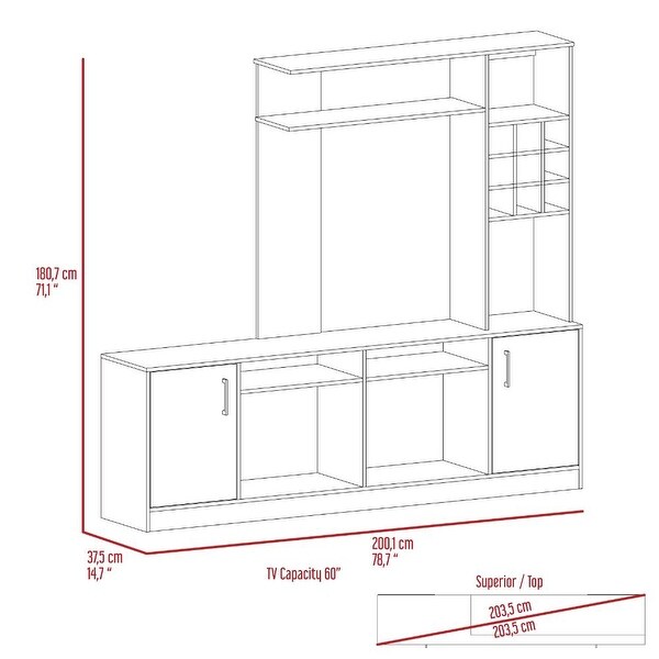 Kava Entertainment Center Six External Shelves Double Door Cabinet Storage Spaces for TVs up 78