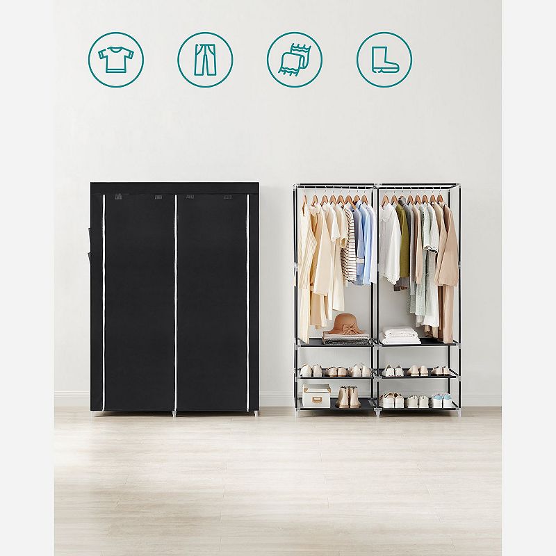 Portable Closet Wardrobe With Shoe Rack And Cover， Closet Storage Organizer， 2 Hanging Rods， Shelves