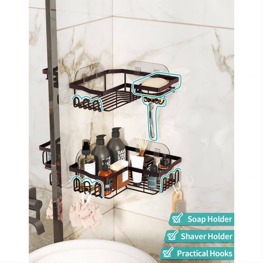 Dyiom Corner Shower Caddy with Shampoo Holder 2-Pack Shower Organizer Shower Storage Shelf with 11 Hooks in Bronze 1358982317