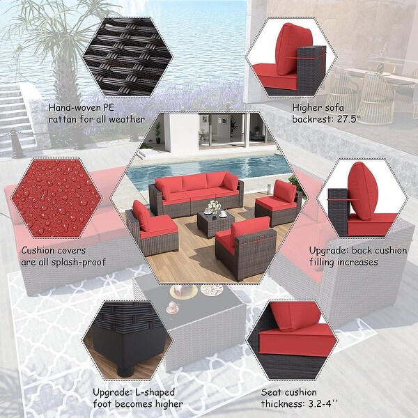 Kullavik 7Piece Rattan Patio Furniture Set Sofa