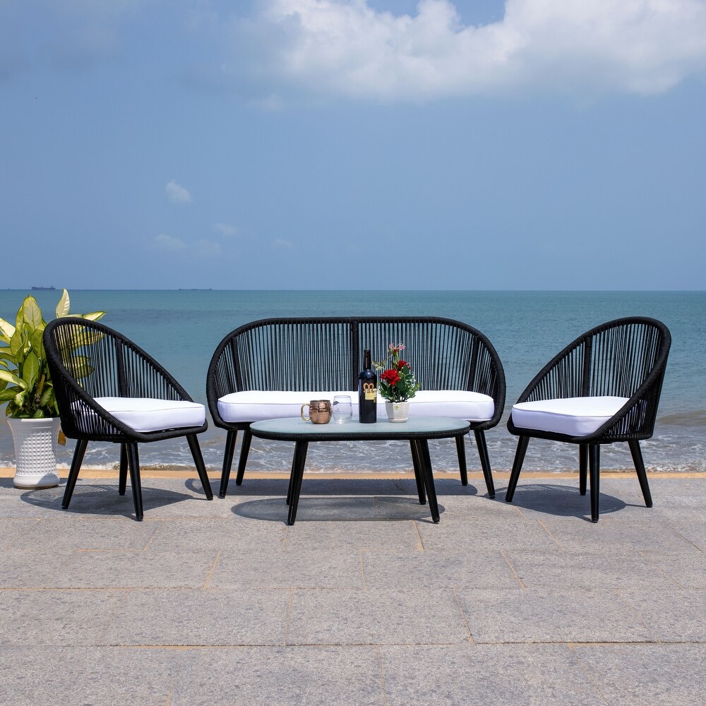 SAFAVIEH Outdoor Halcott 4 Piece Conversation Patio Set.   54.3\