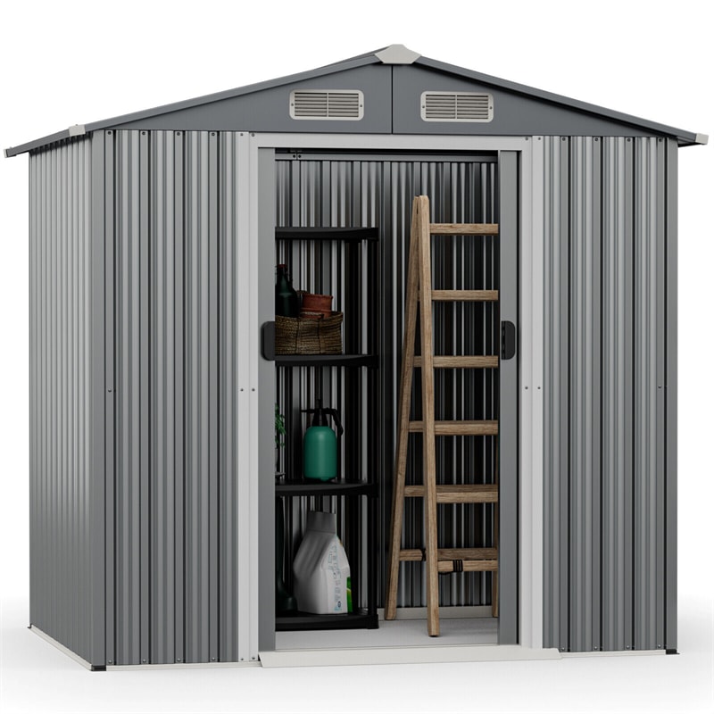 6 x 4 FT Outdoor Storage Shed Galvanized Steel Garden Storage Shed with Lockable Double Sliding Door