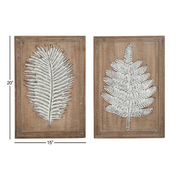 Wood Leaf Carved Wall Decor Set Of 2 Brown Olivia amp May