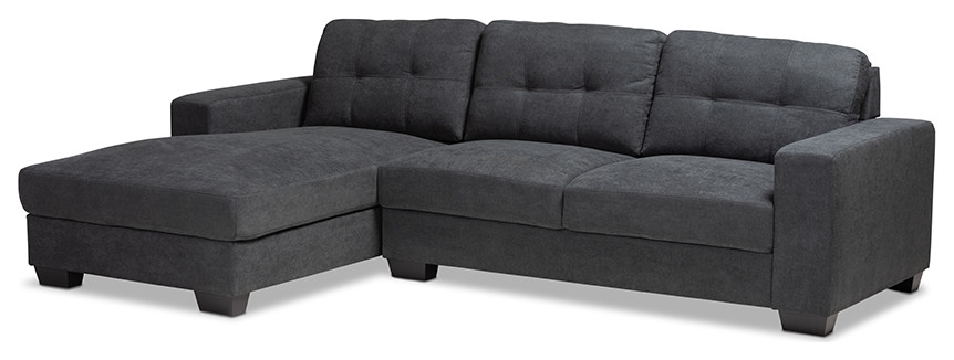 Langley Dark Gray Fabric Upholstered Sectional Sofa With Left Facing Chaise   Transitional   Sectional Sofas   by VirVentures  Houzz