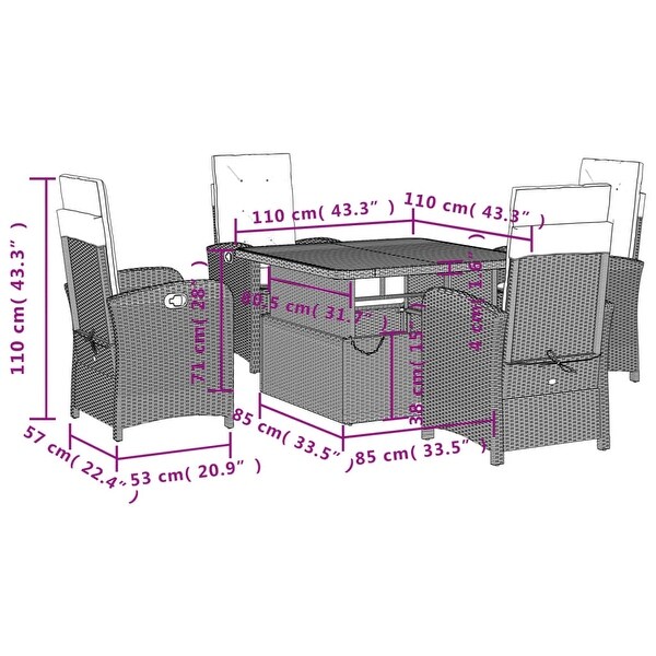 vidaXL Patio Dining Set with Cushions Outdoor Seating Gray Poly Rattan