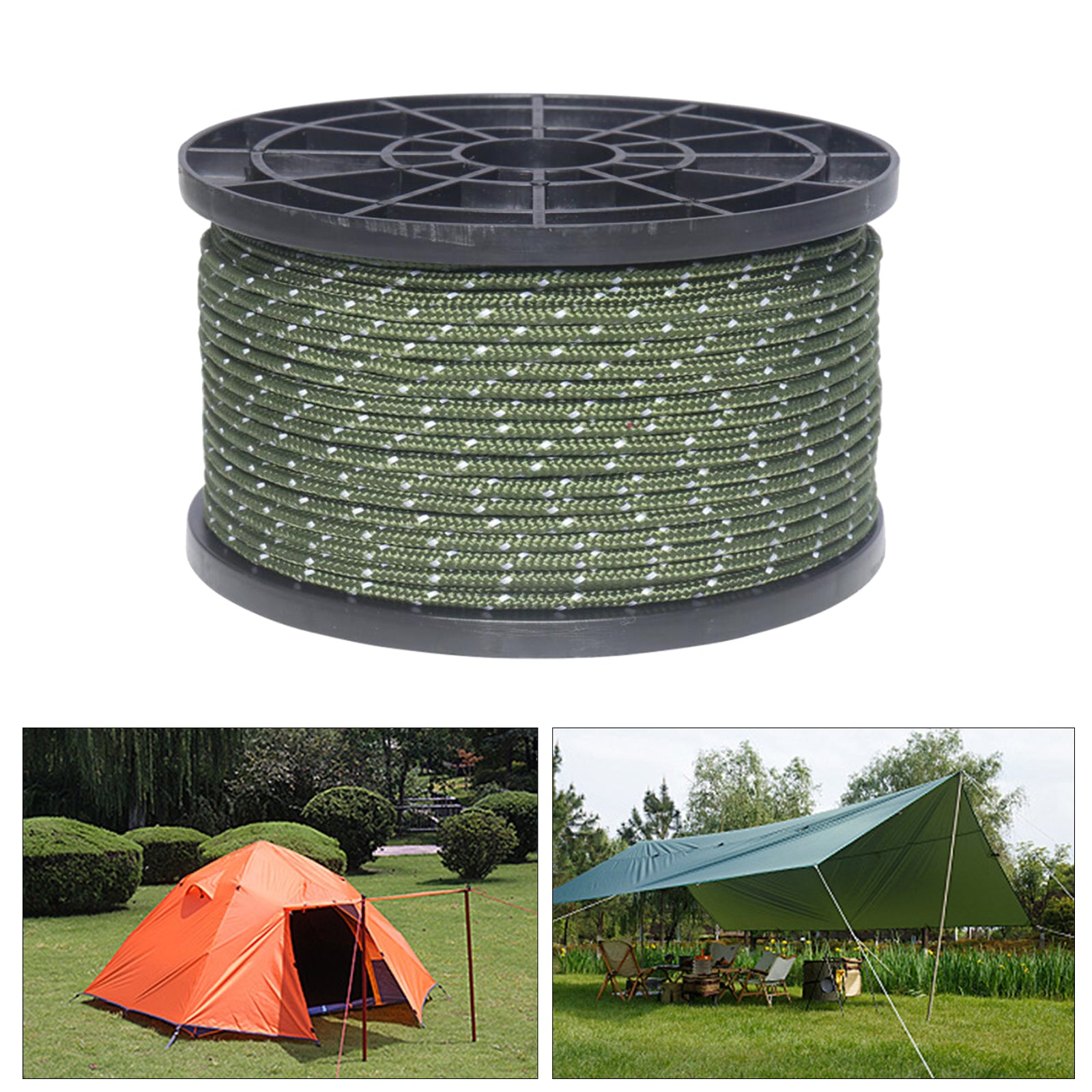 55 Yard Nylon Reflective Guyline 6 Strand Tent Awning Gazebo Tarp Sun Shade Hiking Accessories 3mm - Green