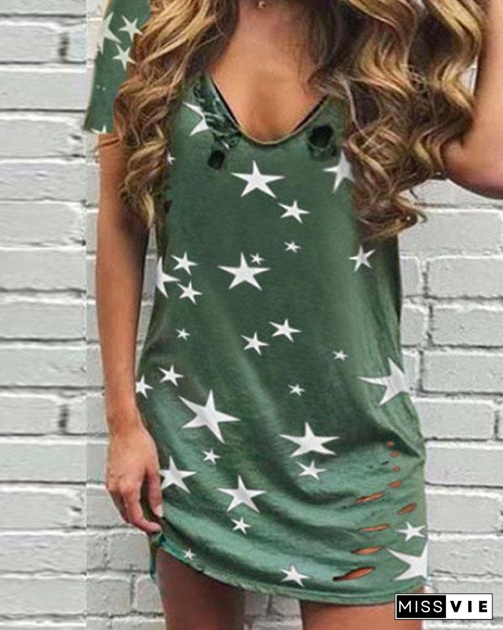 Star Print Sleeveless Casual Mini Dress