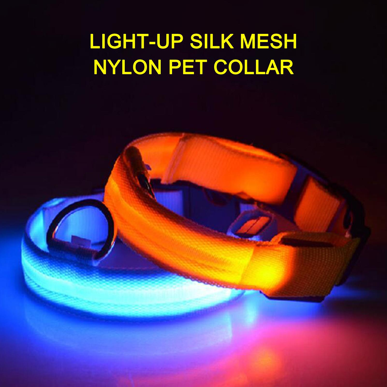 Pet Light Up Led Collar Dog Leash， Silk Mesh Nylon Light-emitting Small Collar， Water-resistant Glow In The Dark Dog Collars Black Xl