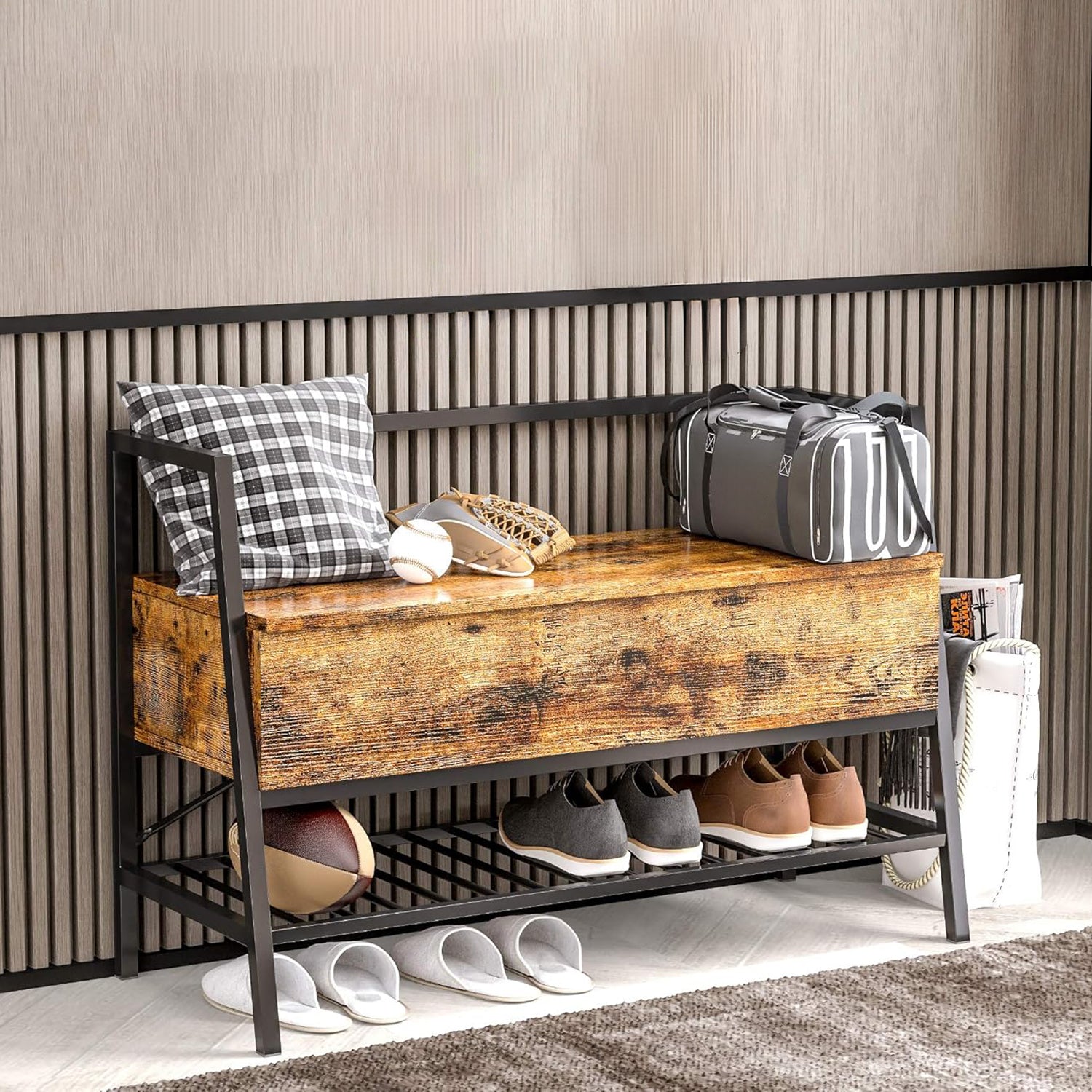 Entryway Bench Shoe Bench With Shoe Rack and Storage Box for Entryway, Bedroom, Hallway