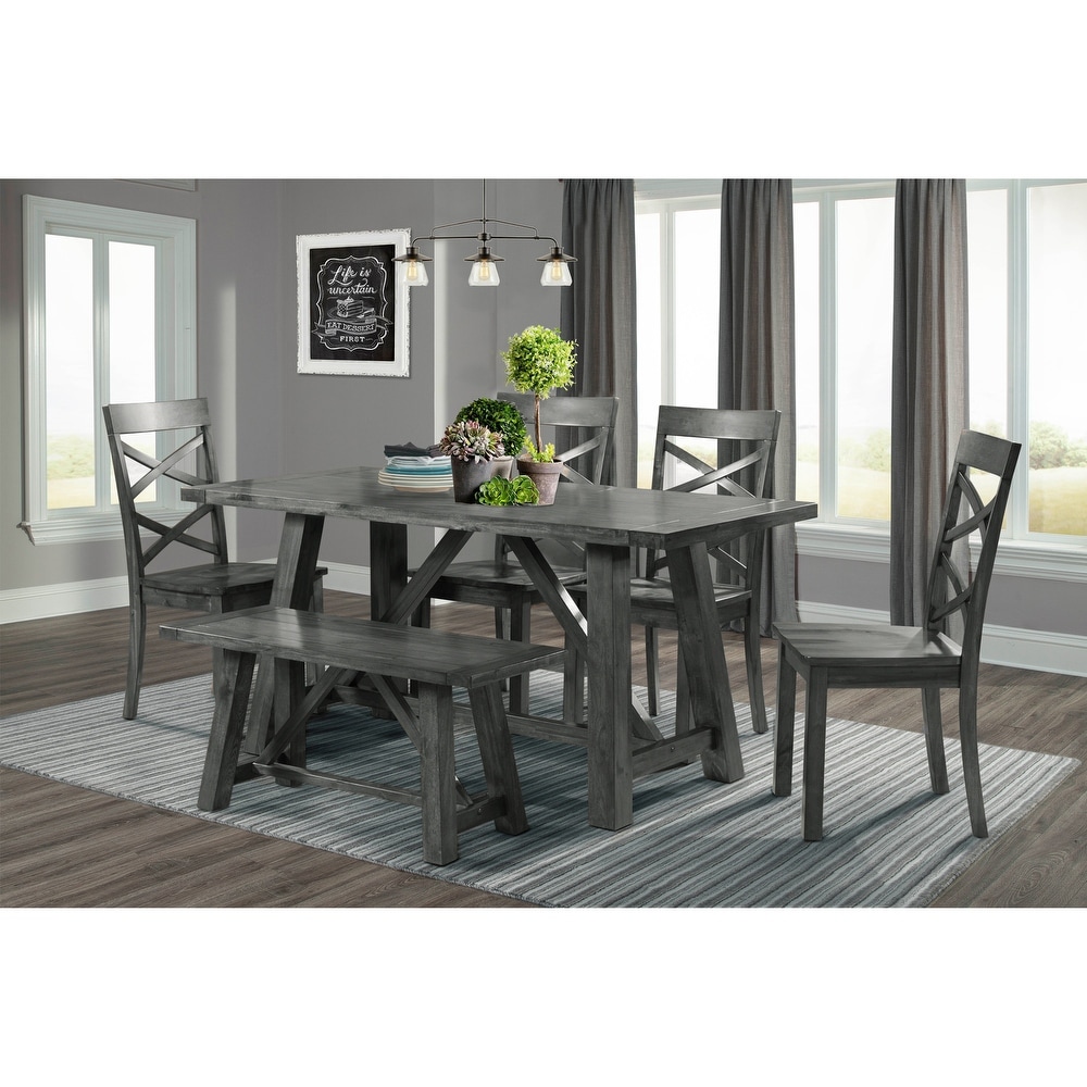 Picket House Furnishings Regan 6PC Dining Set in Gray Table  4 Side Chairs   Bench