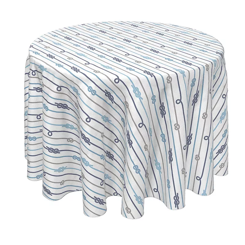 Round Tablecloth， 100% Polyester， 70 Round， Nautical Rope Knot Stripe