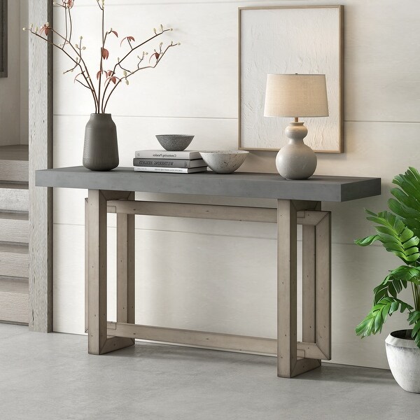 Contemporary Console Table with Industrial-inspired Concrete Wood Top