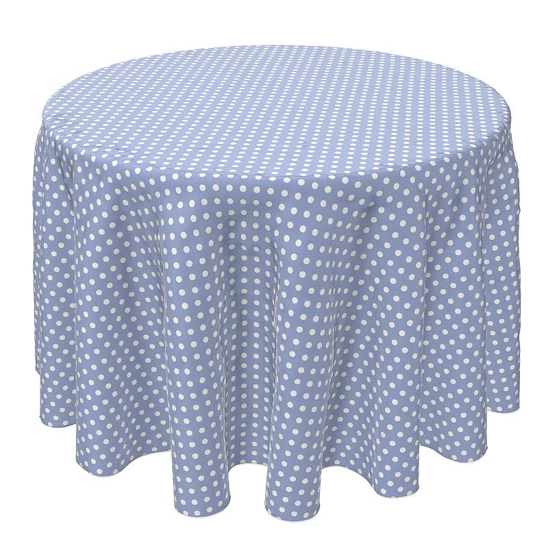 Round Tablecloth， 100% Cotton， 60 Round， Pale Blue Polka Dots