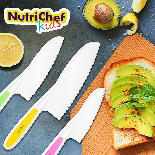 Nutrichef 3 piece Nylon Kitchen Baking Knife Set Children x27 s Cooking Knives Serrated Edges Bpa free Kids x27 Knives