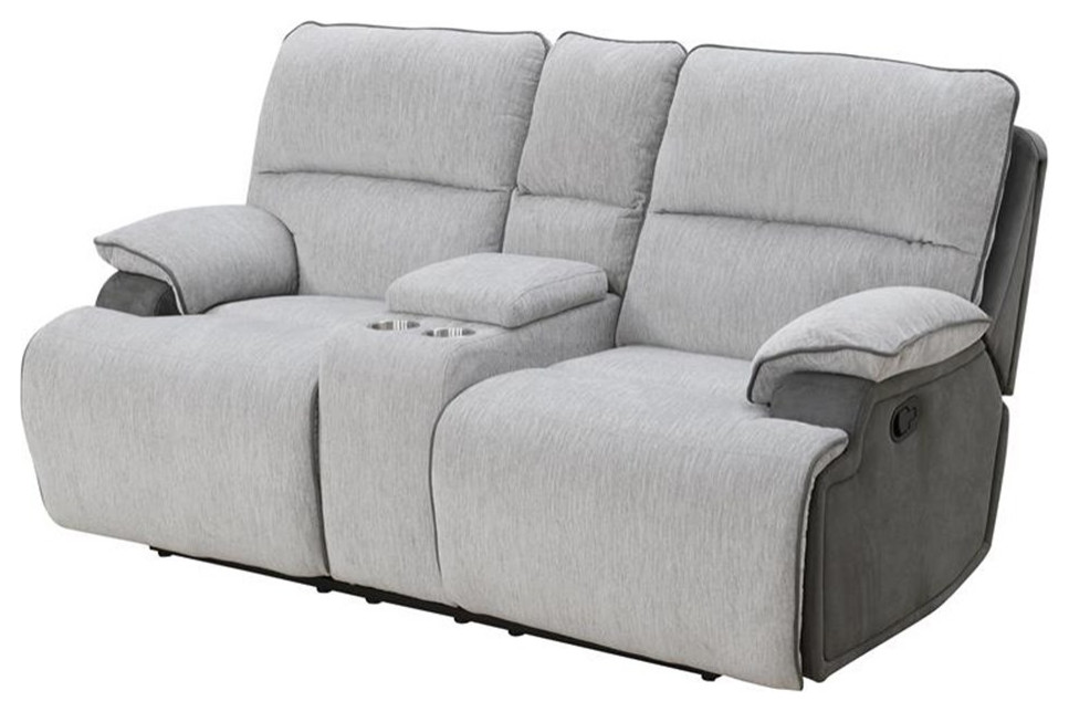 Steve Silver Cyprus Recliner Console Loveseat With Light Grey Finish CY950CL   Loveseats   by Homesquare  Houzz