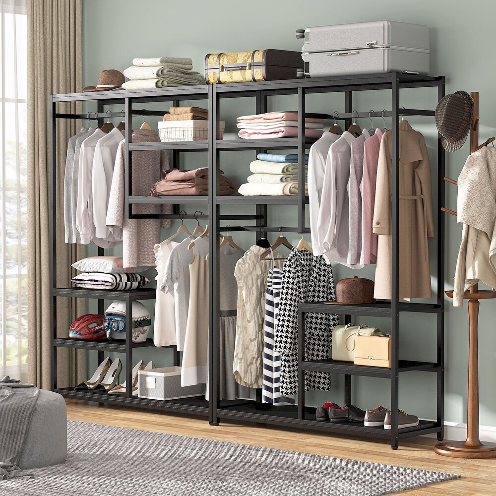 Large closet organizer Double Hanging Rod Clothes Garment Racks with Storage Shelves