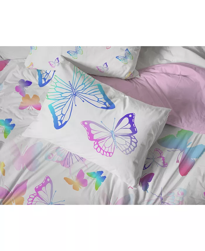 Saturday Park Ombre Butterflies 100% Organic Cotton Twin Duvet Cover and Sham Set