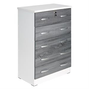 Better Home WC5-Wht-Gry Cindy 5 Drawer Chest Wooden Dresser with Lock, White & Gray