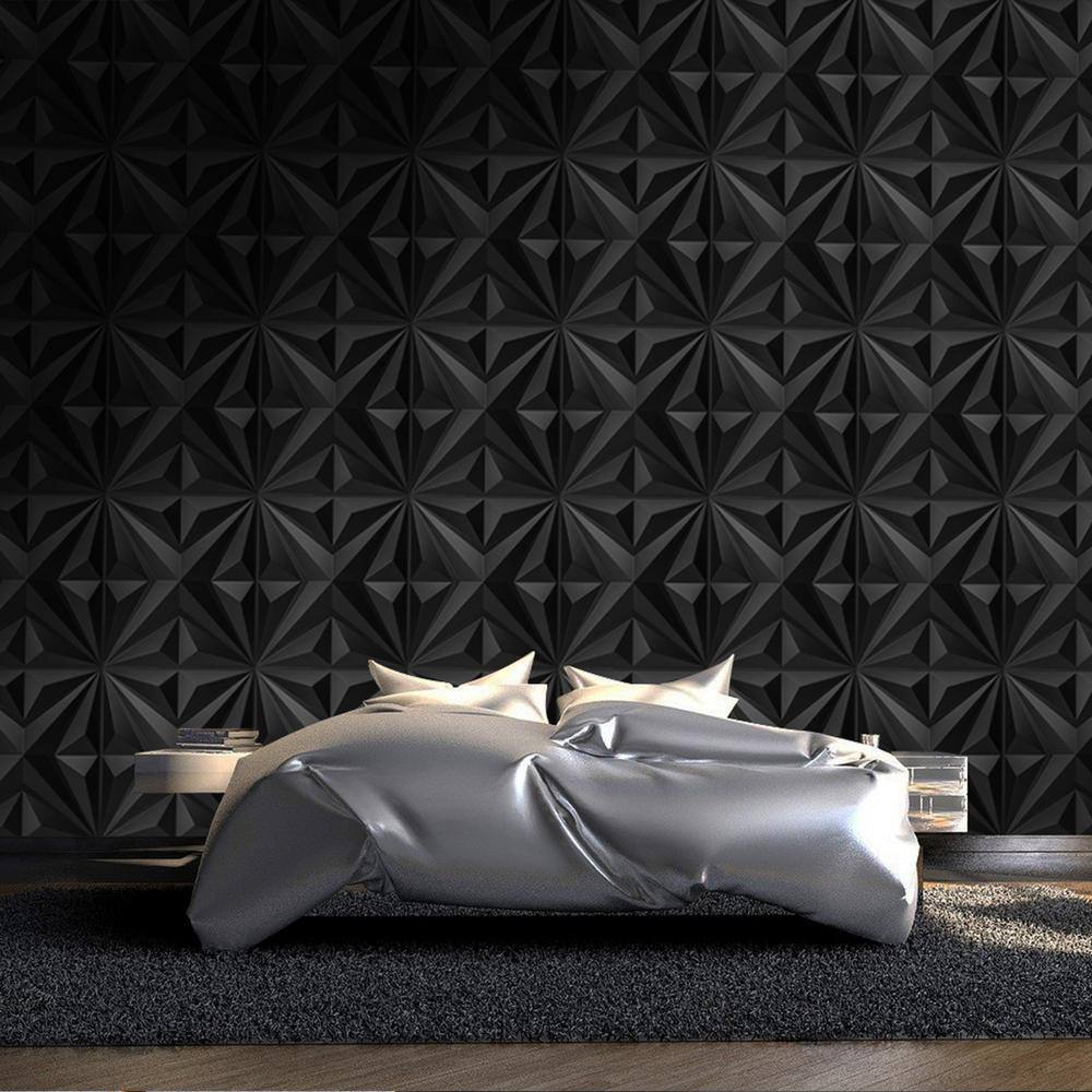 Art3dwallpanels Star Design Series 19.7 in. x 19.7 in. 12-Panels Black Embossed Decorative Wall Panel A10hd050BK