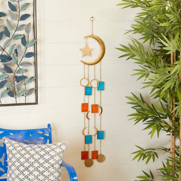 Iron Contemporary Moon And Star Windchime Gold blue orange Olivia amp May