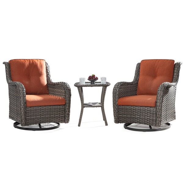 Cozywor 3Piece Wicker Patio Swivel Outdoor Rocking Chair Set