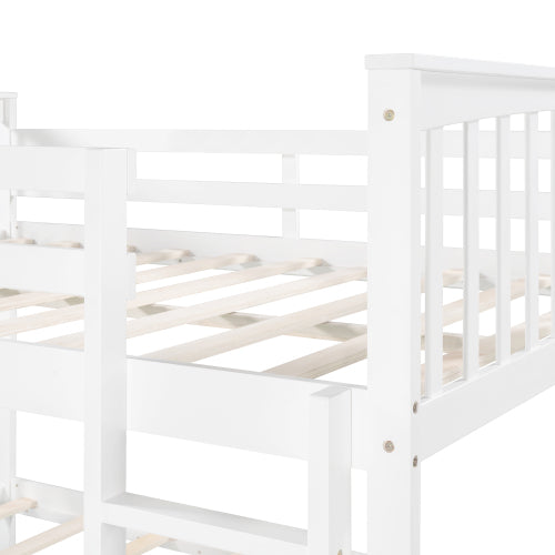 Churanty Wooden Full Over Full Bunk Bed with Safety Guardrail and Sturdy Ladder for Bedrooms Guest Rooms Dorms,White