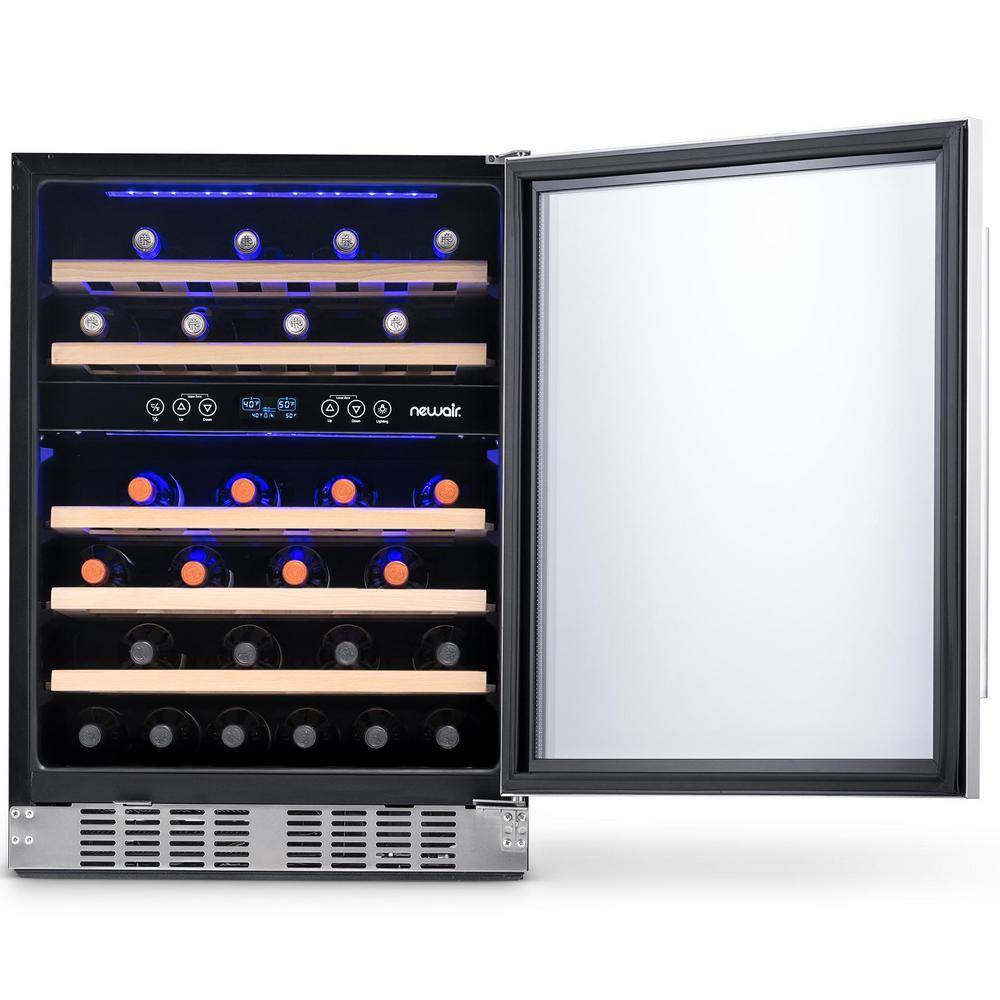 NewAir Dual Zone 24 in. 46-Bottle Built-In Wine Cooler Fridge with Recessed Kickplate and Quiet Operation in Stainless Steel NWC046SS01