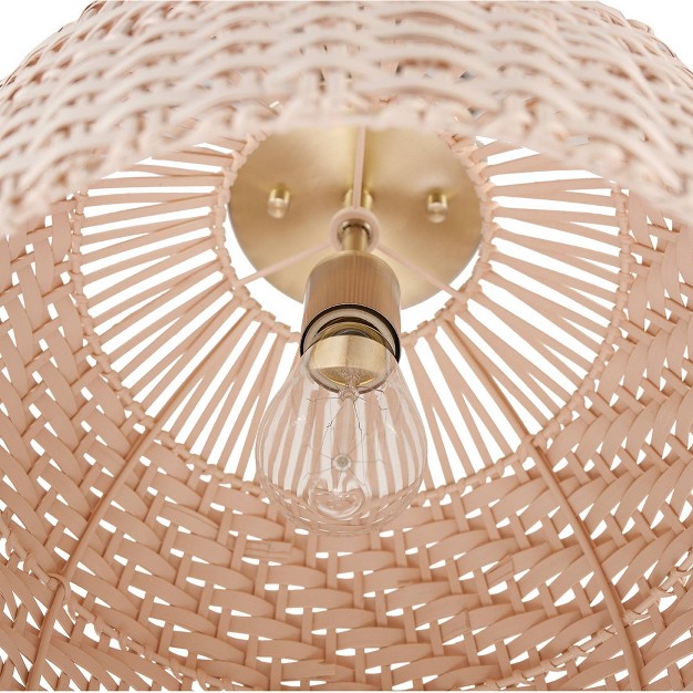 Novogratz X Globe Artessa 1 light Matte Brass Flush Mount Ceiling Light With Cream Rattan Shade Globe Electric