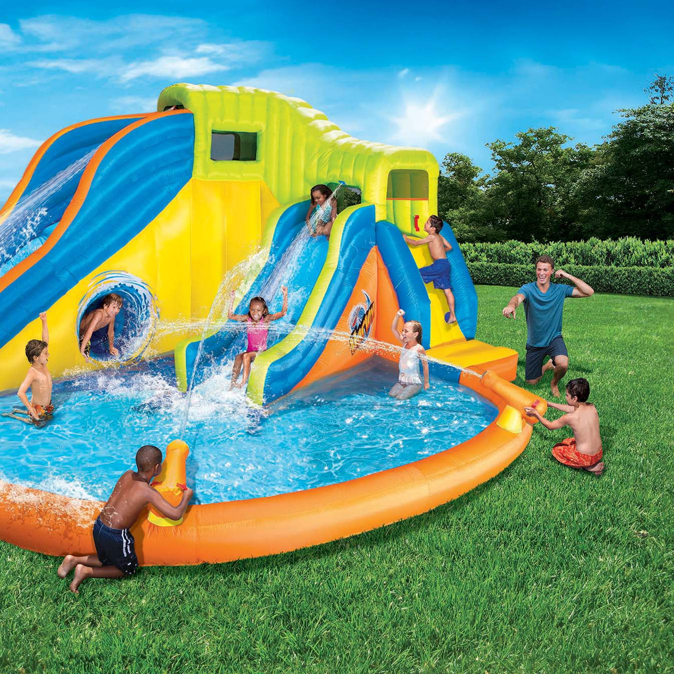 Banzai Pipeline Twist Inflatable Outdoor Water Pool Aqua Park and Slides