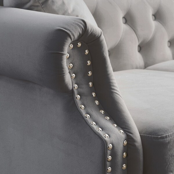 3 Seater Sofa Tufted Couch with Rolled Arms and Nailhead