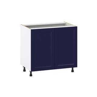 J COLLECTION Devon 36 in. W x 24 in. D x 34.5 in. H Painted Blue Shaker Assembled Sink Base Kitchen Cabinet withFull High Doors DSSB36FH-DV