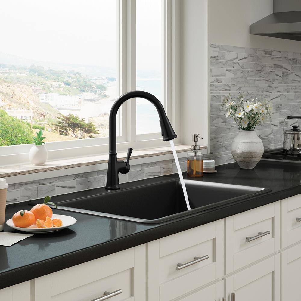 KOHLER Tyne Single-Handle Pull-Down Sprayer Kitchen Faucet in Matte Black K-R21415-BL