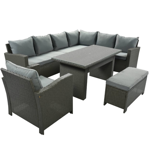 6pc Outdoor Set With Loveseats Sofa Chair Bench amp Coffee Table Gray Godeer