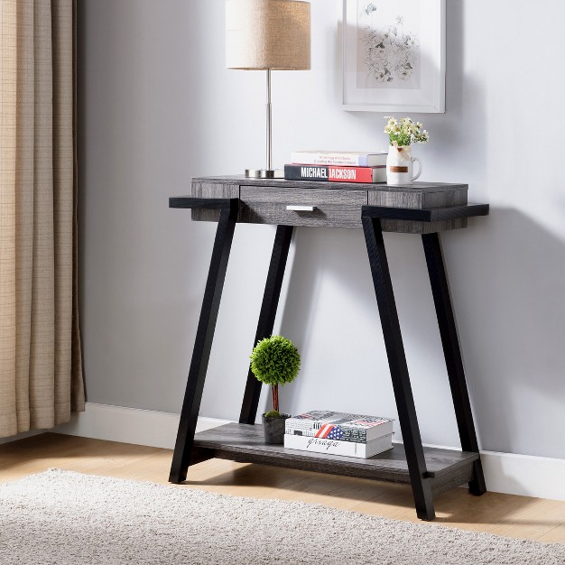 Fc Design 31 5 quot w Two tone Console Table With Drawer And Shelf In Distressed Grey And Black Finish