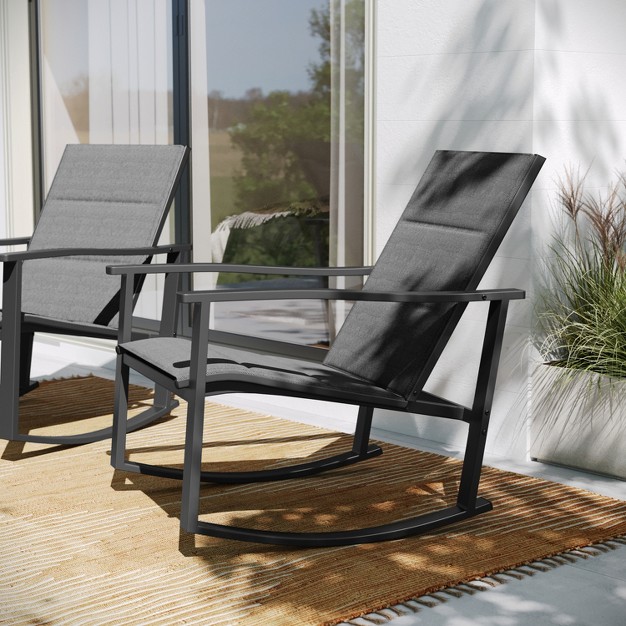 Flash Furniture Brazos Set Of 2 Outdoor Rocking Chairs With Flex Comfort Material And Metal Frame